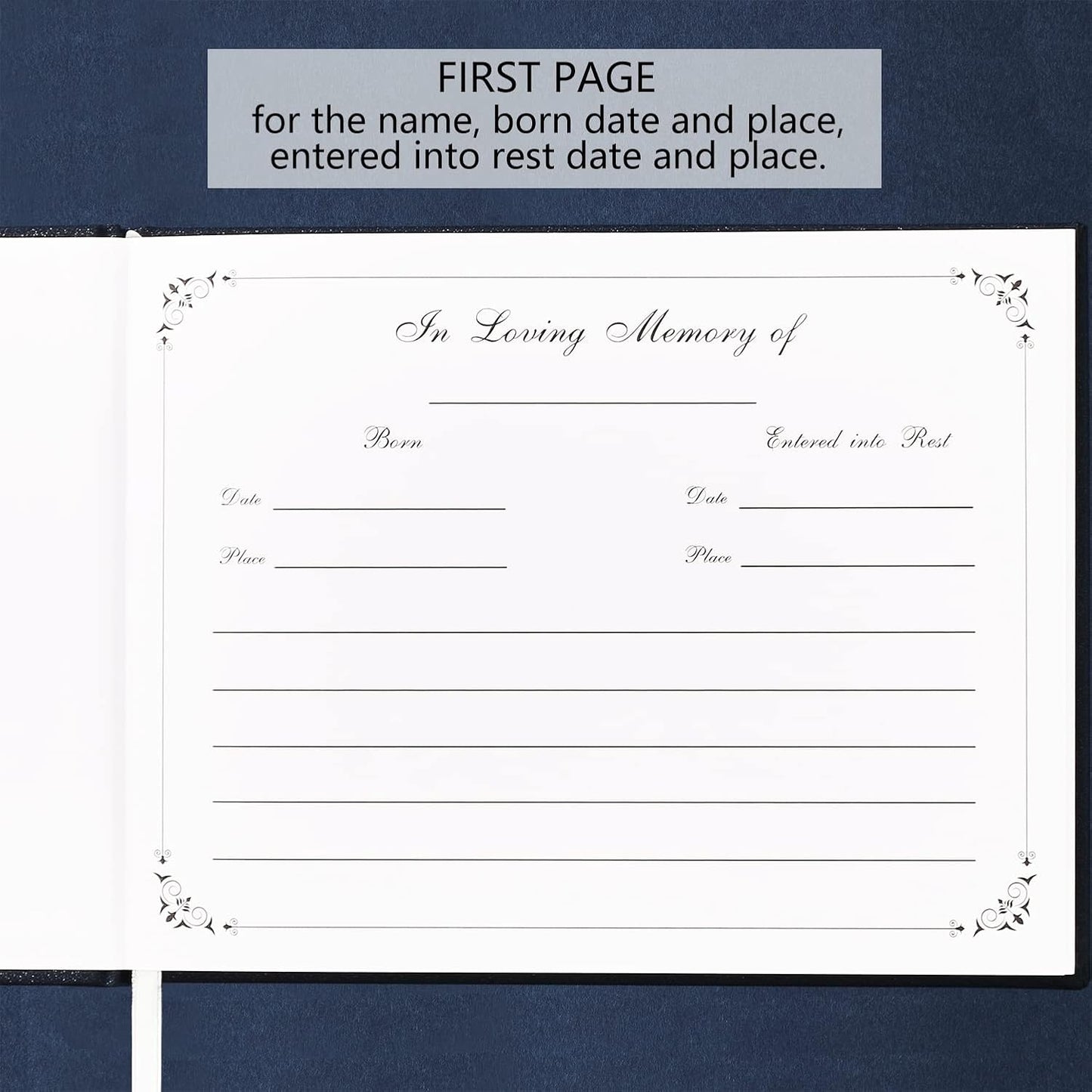 Funeral Guest Book for Memorial Service in Loving Memory Guest Book for Funeral Guest Sign in Book (Book and Pen, Navy)