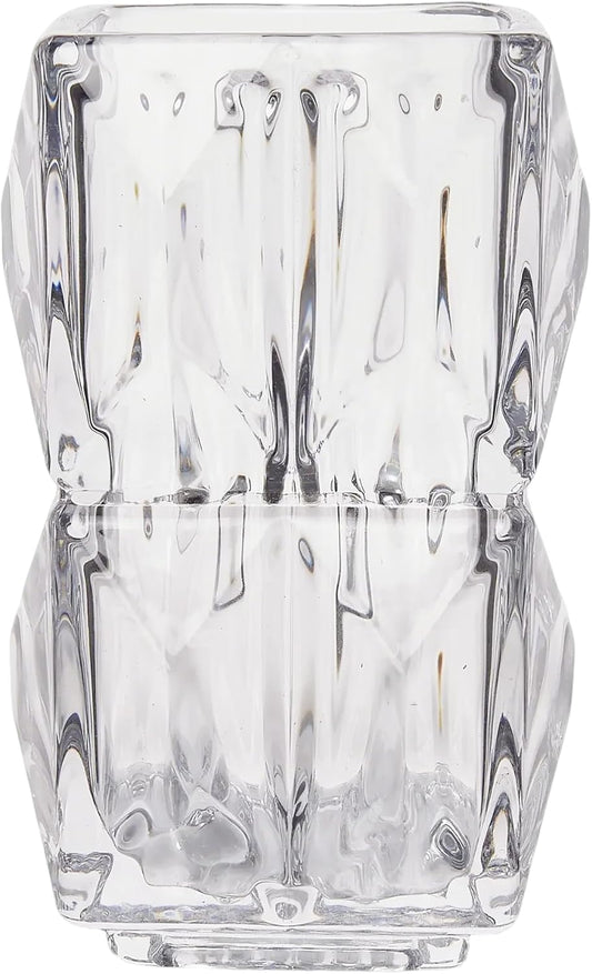 VECELO Crystal Glass Vase - Textured Clear Flower Vase for Fresh Flowers & Hydroponic Plants, Modern Decorative Centerpiece for Dining Table, Coffee Table & Home Décor, 7.28 Inches