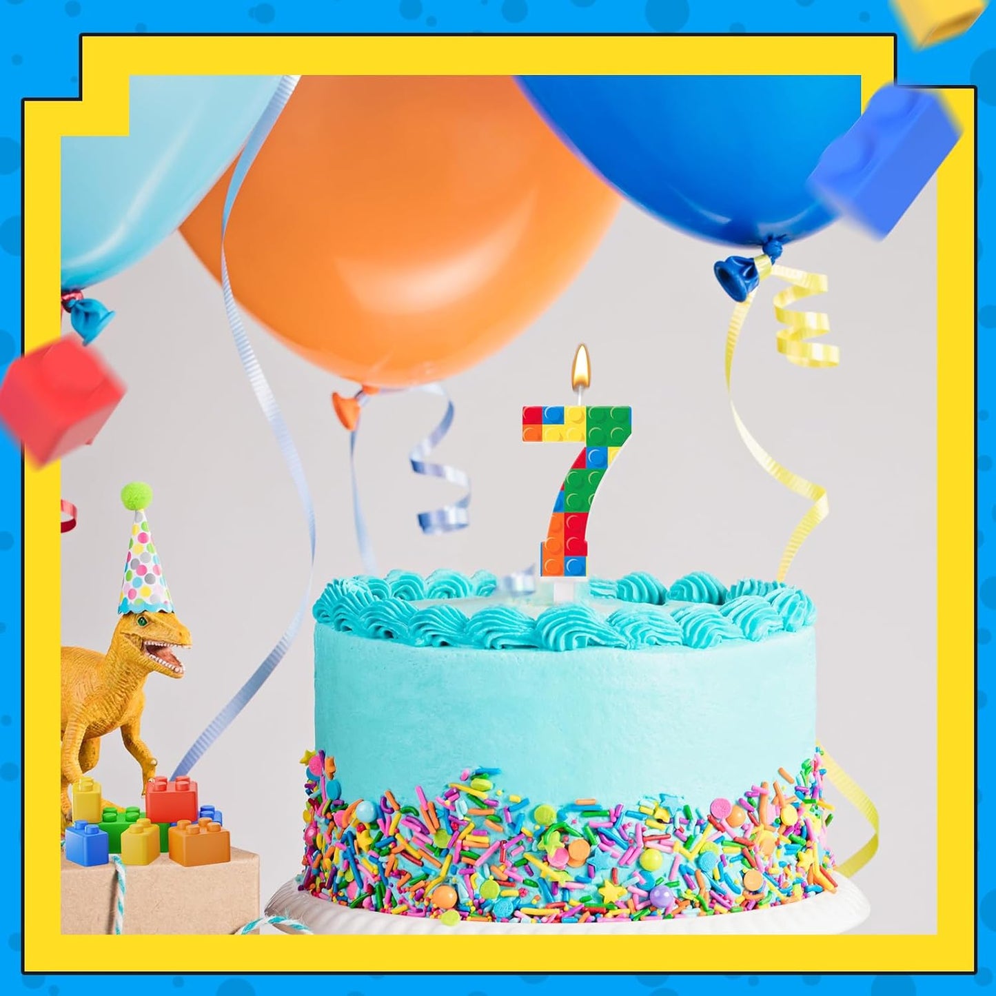 Building Block Themed Birthday Candle Number 7 Candle Birthday Party Decoration Cake Topper for Building Block Party Decoration Theme Party Supplies (Number 7)