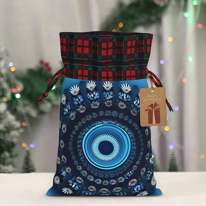 PULaif Blue Mini Flower Swirl Christmas Drawstring Gift Bags, Large Size Christmas Bags For Gifts Party Favors, Xmas Gift Bags