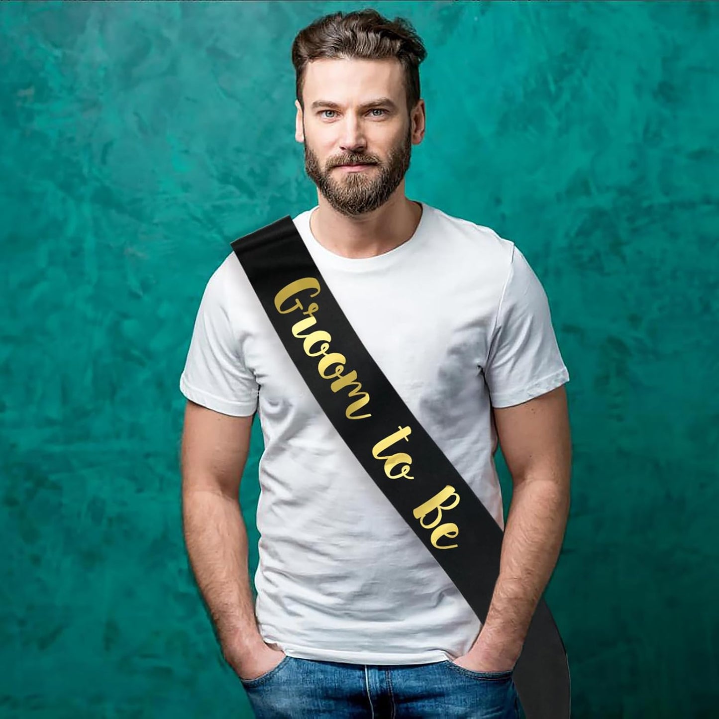 6 PACK Bachelorette Sashes for Groom and Groomsmen, Black Best Men Team Groom Sashes for Men Bachelor Party Decorations Favors Suppiles, Gold Letter