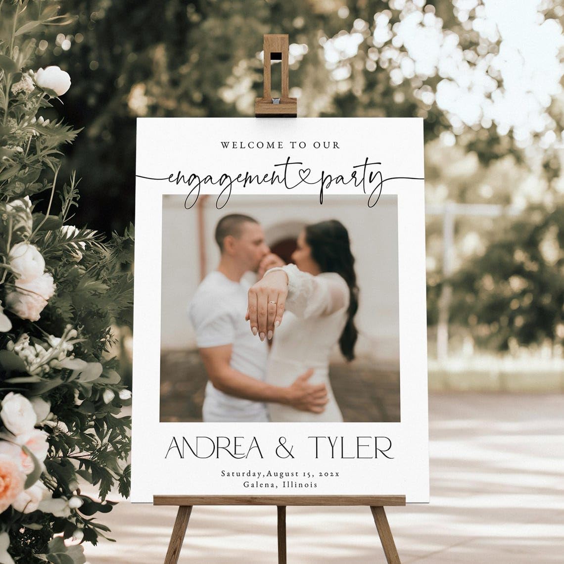Photo Engagement Welcome Sign, Engagement Party Welcome Sign, Modern Photo Engagement Sign