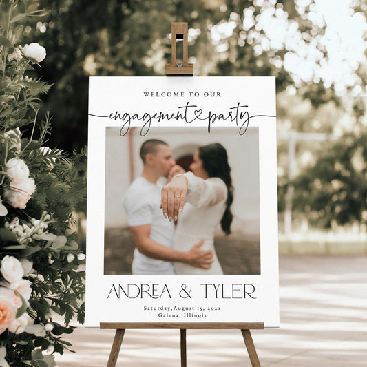 Photo Engagement Welcome Sign, Engagement Party Welcome Sign, Modern Photo Engagement Sign