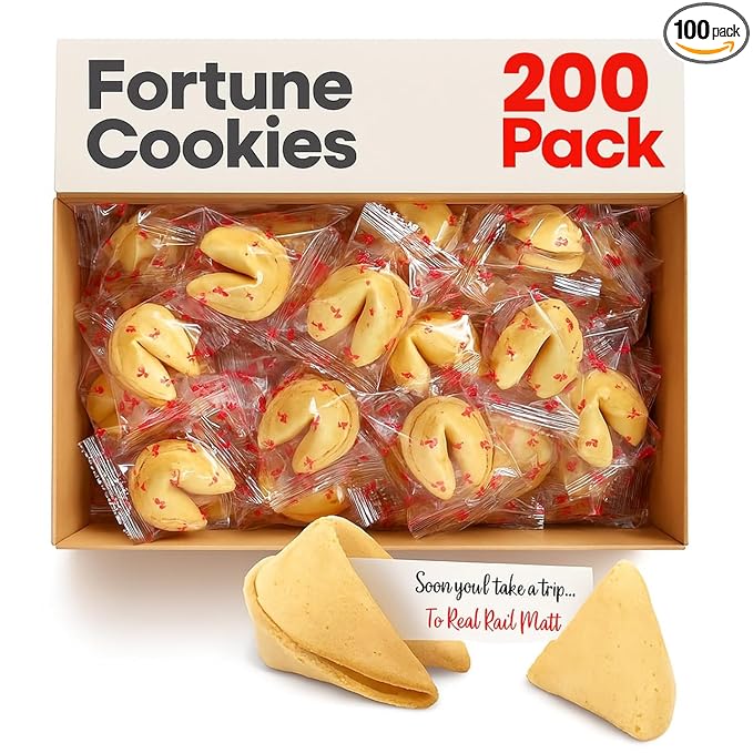 Fortune Cookies | Individually Wrapped Fortune Cookies for Christmas, Parties, Weddings, Events, and Celebrations with Fun Fortunes Multiple options Pack : (25, 50, 75, 100 ,150, 250, 350, 550 Pack) (200 Pack)