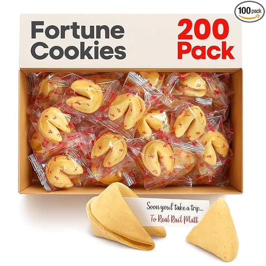 Fortune Cookies | Individually Wrapped Fortune Cookies for Christmas, Parties, Weddings, Events, and Celebrations with Fun Fortunes Multiple options Pack : (25, 50, 75, 100 ,150, 250, 350, 550 Pack) (200 Pack)