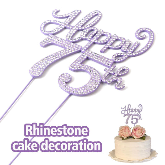 LASKYER Happy 75th Birthday Decorations,75th Birthday Purple Rhinestone Cake Topper - Cheers to 75 Years Old Bday Party Metal Sparkly Cake Centerpieces Sign.
