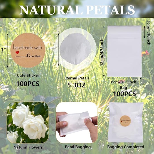 150g Biodegradable Confetti, Dried Hydrangea Flower Petals with Handmade with Love Stickers Wedding Confetti Biodegradable Flower Petals for Wedding Ideas Valentines Day Decor(White,100 Pcs)