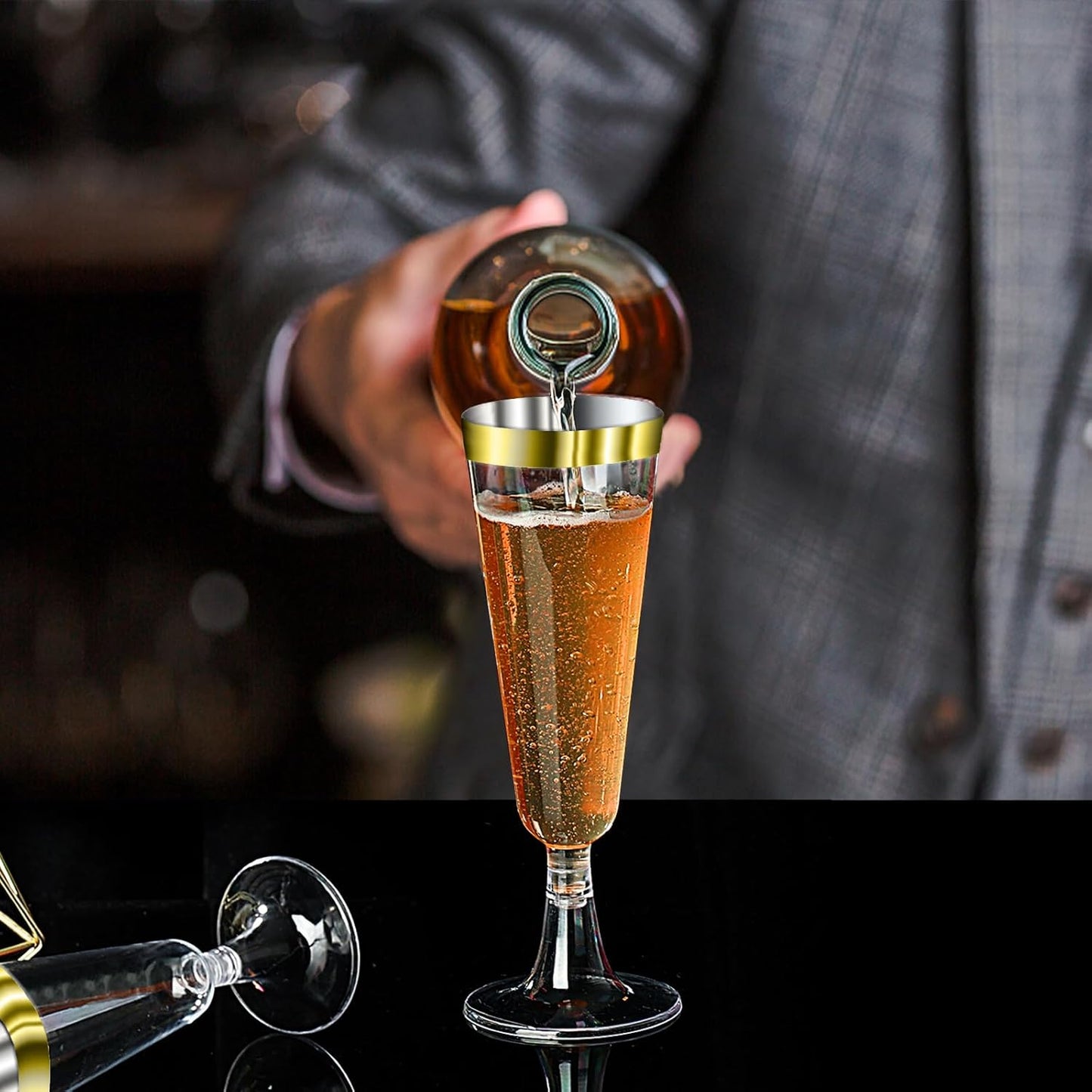 SUREHOME Champagne Flutes Plastic Champagne Glasses Disposable 100 Pack 5 Oz Gold Rim Mimosa Glasses Acrylic Wedding Toasting Cocktail Cups for 2025 Graduation Decorations Birthday Party Supplies
