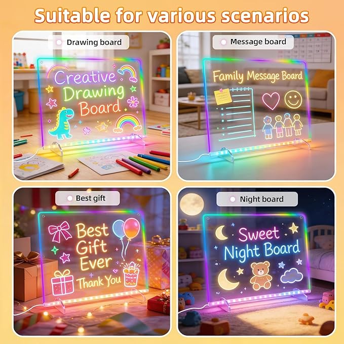 Led Note Board with Colors,16''Drawing Tablet,6 Modes & 8 Colors Light Up Drawing Board,Kids Toy with 13 Light Effects,Birthday Holiday Day Gifts for Girls & Boys Age 3+,7 Markers & Tracing Book