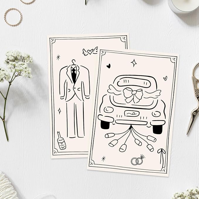Whaline 30 Pack Wedding RSVP Cards Black Cupid Wedding Bride Groom Cake Car Champagne Respond Card with Mailing Side for Bridal Shower, 4 x 6 Inch
