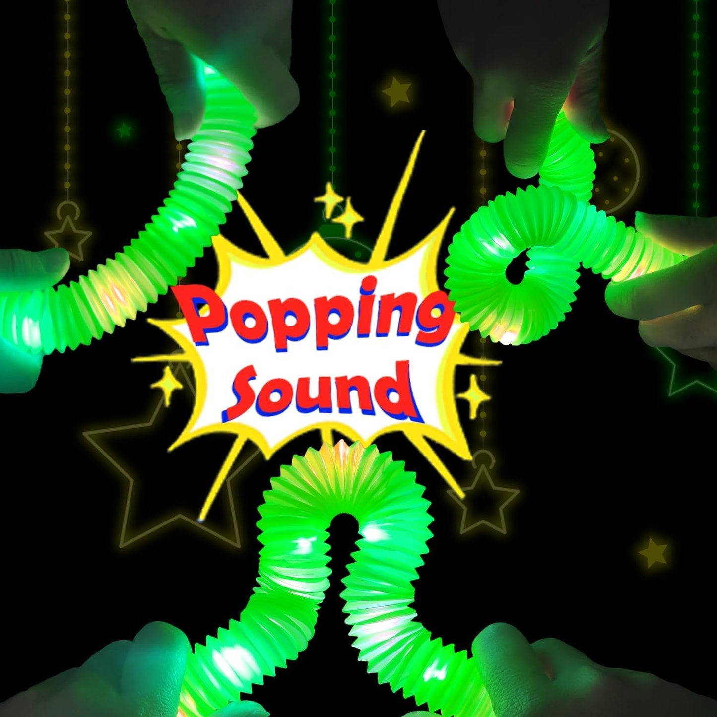24 PCS Green Glow Sticks Christmas Party Favors for Kids, LED Light up Pop Tubes for Toddlers,Neon Necklaces Bracelets Accessories,Glow New Year Eve Party Supplies Birthday Dance Camping Decoration