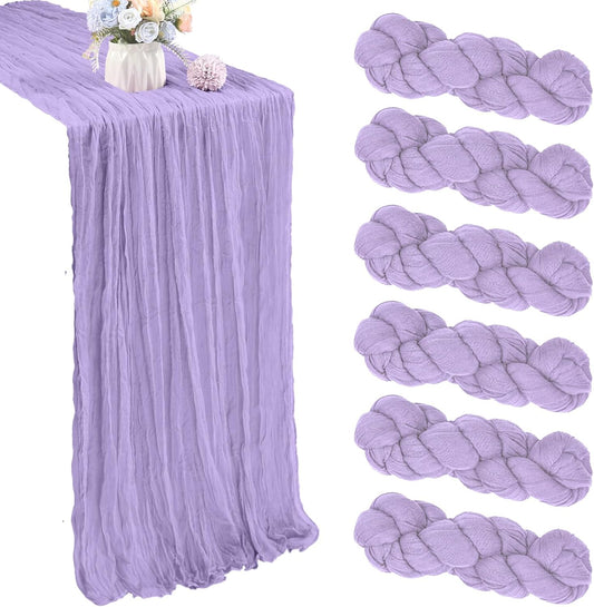 6 Pack 10FT Lavender Purple Cheesecloth Table Runner 35x120 Inch Gauze Rustic Boho Table Runner Cheese Cloth for Wedding Decor Birthday Party Bridal Baby Shower Table Centerpiece Decoration