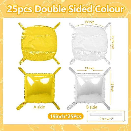 NISOCY 25PCS Yellow White Square Foil Balloons Wall Backdrop Double Sided Yellow Pearl White Balloons Arch Kit for Birthday Wedding Anniversary Baby Bridal Shower Party Decorations