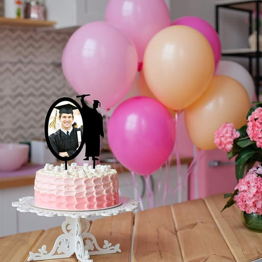 2026 Congrats Grad Graduation Cake Topper - Black Acrylic Photo Frame Grad Cake Topper - Class of 2026 Grad Party - College Graduation Party Decorations