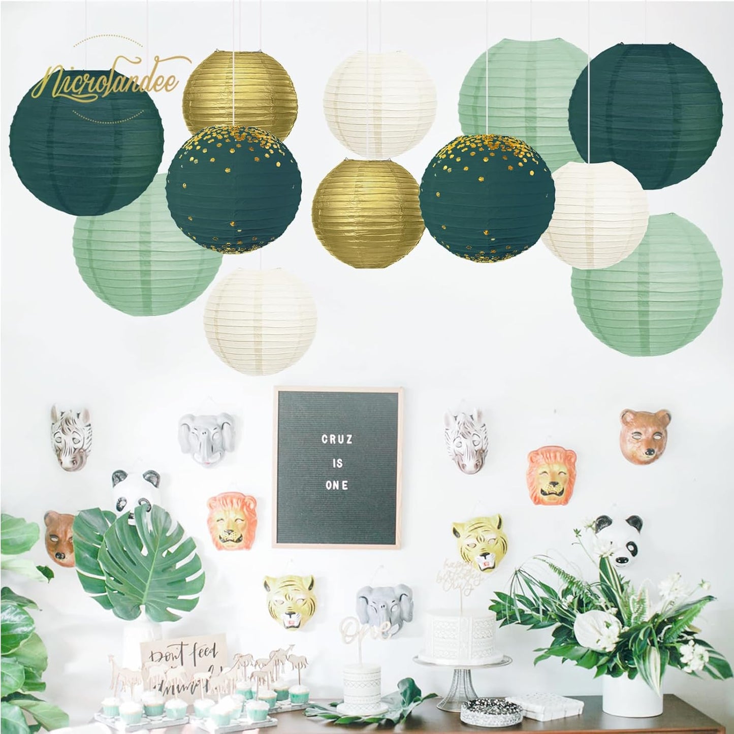 NICROLANDEE Green Wedding Party Decorations - 12PCS Green Gold Paper Lanterns for St Patrick's Day Bridal Shower Baby Shower Birthday Eucalyptus Neutral Garden Party Decor