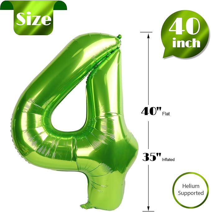 Light Green 4 Balloon, Number Balloons 40 Inch, 4th Birthday Decorations for Girls Four Large Numbers for Party Decor, Number 4 Balloon