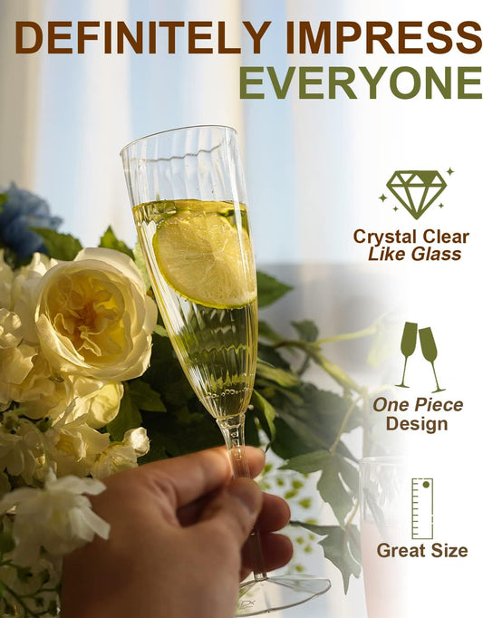 Clear Plastic Champagne Flutes, 96 PCS Disposable Reusable Cocktail Cups for Home Daily Life Party Birthday Wedding Toasting Drinking Champagne (6 oz)