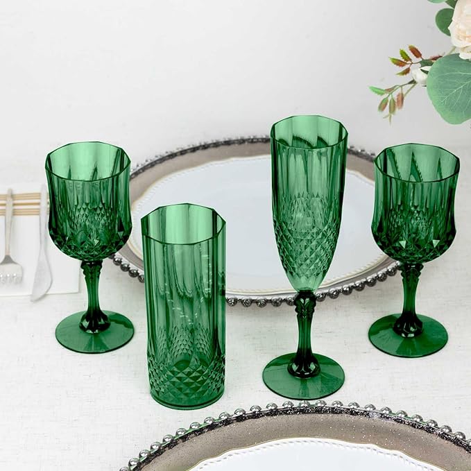 Efavormart 6-Pack Plastic Highball Glasses, 14oz Shatterproof Crystal Cut Drink Glasses for Kitchen Mojito Whiskey Cocktail, Hunter Green