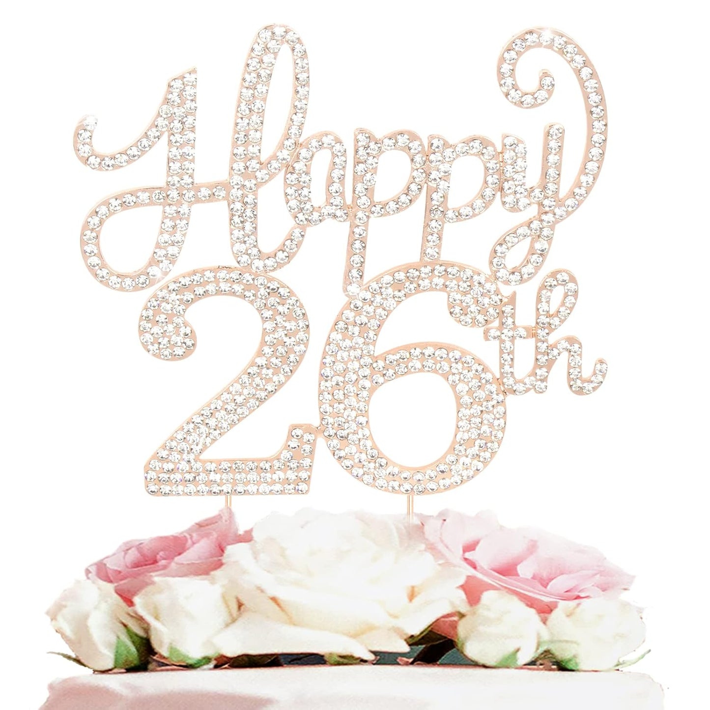 LASKYER Happy 26th Birthday Decorations,26th Birthday Gold Rhinestone Cake Topper - Cheers to 26 Years Old Bday Party Metal Sparkly Cake Centerpieces Sign.