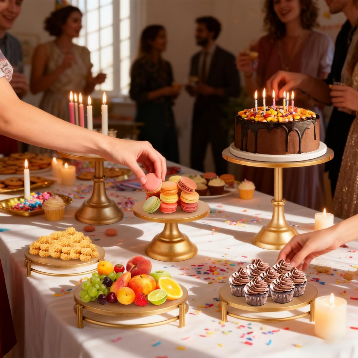 6 Pcs Gold Cake Stand Dessert Stand, Dessert Table Display Set 8/10/12 in Gold Cupcake Stand with Base Metal Dessert Trays or Wedding, Birthday, Party Decorations