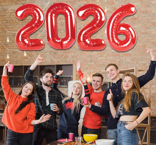 2026 Balloon - Red Birthday Number Balloons, 40 Inch Large Foil Balloons for Men Women Boys Girls Red Themed Birthday Decorations，Number 2026 Balloon