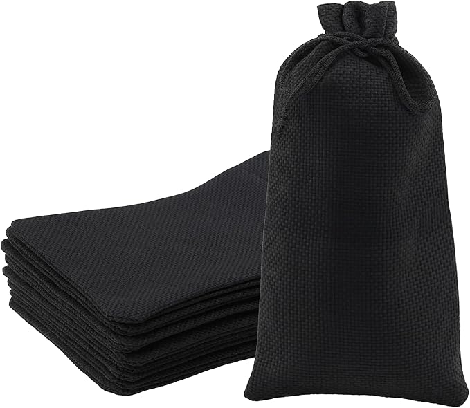 Mandala Crafts 9X12 Inch Black Burlap Drawstring Gift Bags for Favors - 20 Large Linen Sacks Gift Pouches for Candy, Coffee, Jewelry, Wedding, and Party Supplies