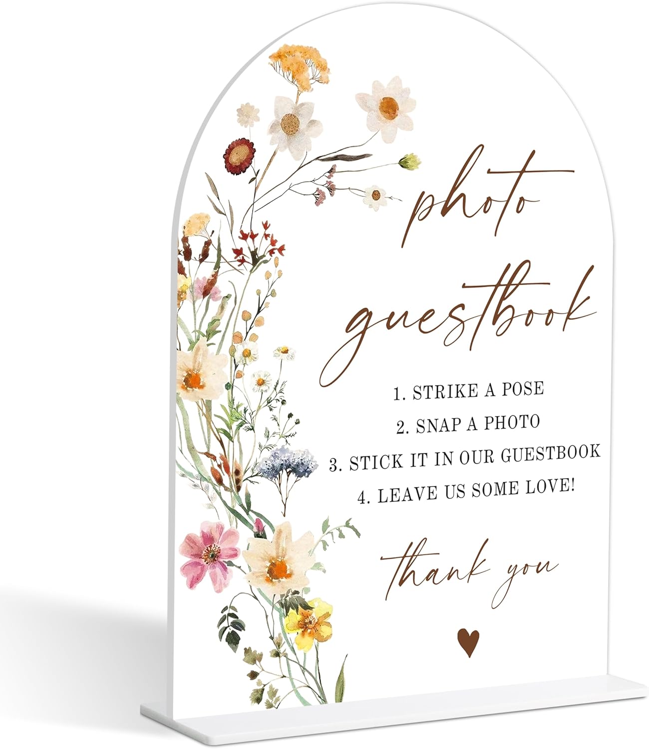 Photo Guest Book Sign, Wedding Guest Book Alternative, Flower Style Bridal Shower Signs for Engagement, Bridal Shower and Reception, Wedding Shower Favors, 6X8 Inch Acrylic Arch Sign with Stand,12