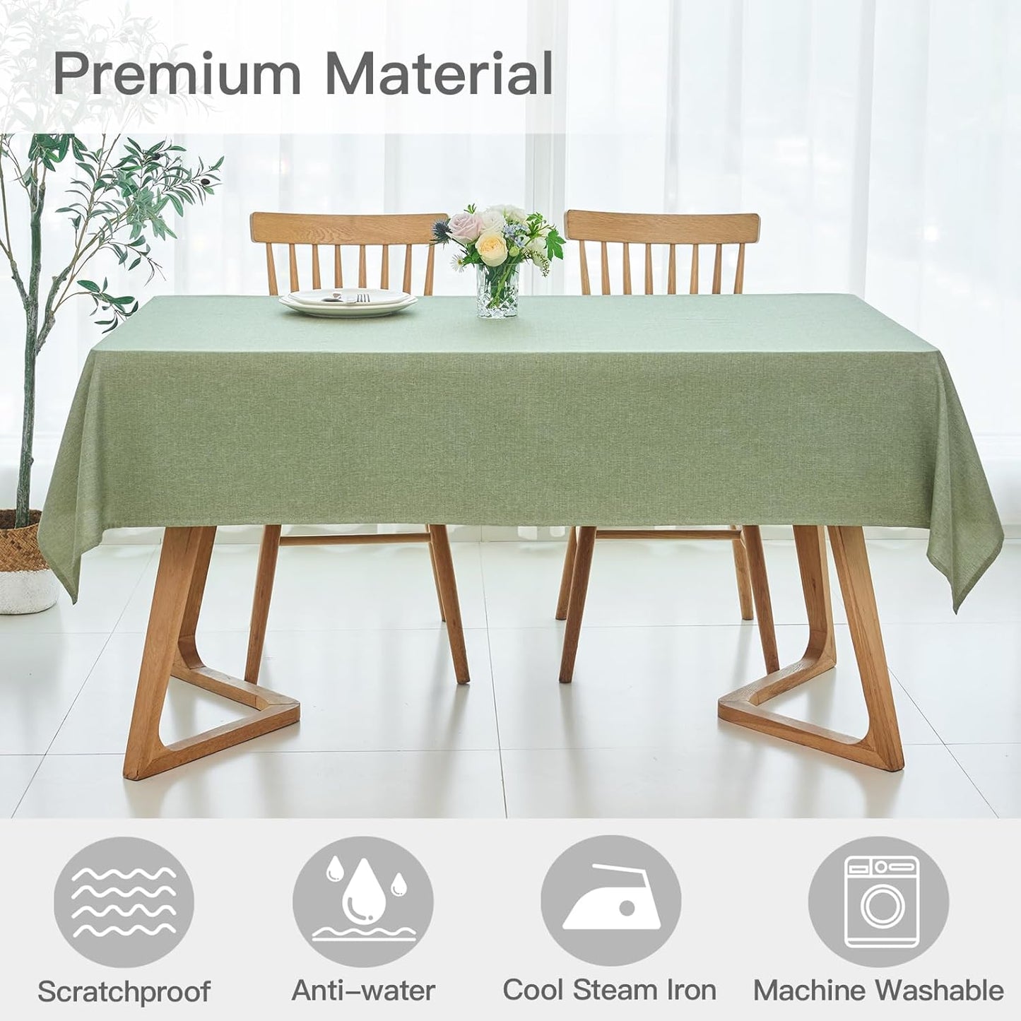 maxmill Linen Texture Tablecloth Water Resistant Antiwrinkle Spillproof Wipeable Washable Soft Fabric Table Cloth for Dining Room, Buffet Banquet Party Holiday, Rectangular 60 x 108 Inch, Sage Green