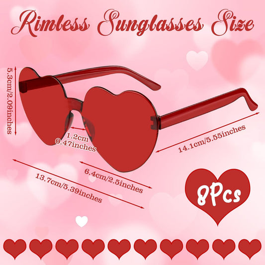 PLULON Heart Sunglasses for Women 5/12/25 Pcs, Heart Glasses Valentine Day Rimless Shaped Candy Color Fun Glasses Party Favor