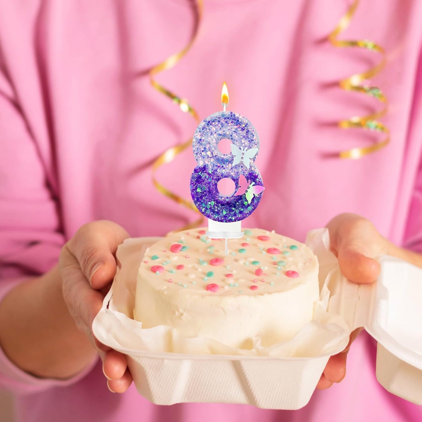 8Th Birthday Candle for Cake，Butterfly Cake Toppers，Butterfly Birthday Decorations，Purple Birthday Candles，for Birthdays,Theme Parties, Celebration, Anniversary