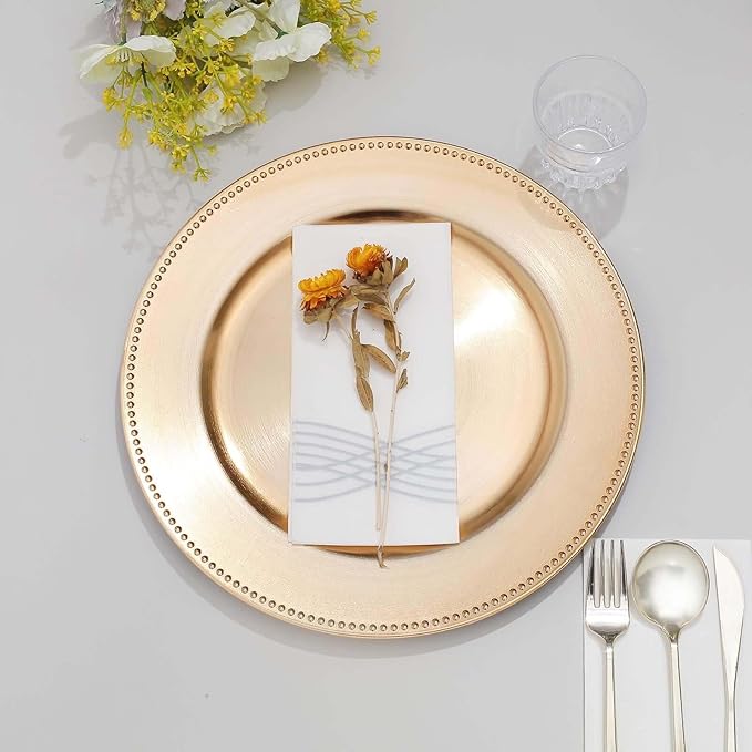 Efavormart 6 pcs 13" Gold Beaded Round Charger Plates for Tabletop Decor Holiday Wedding Catering Event Decoration