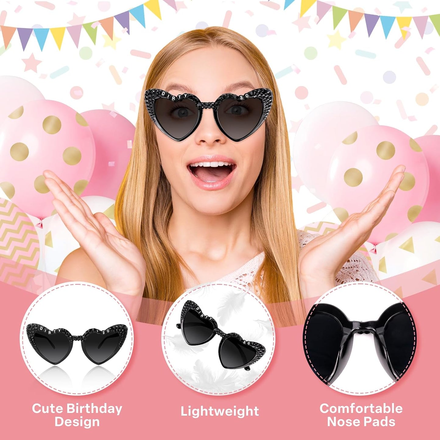 Dirty 30 Birthday Sunglasses with Crown, 30th Birthday Gifts Decorations for Women, Birthday Glasses Headband Tiara