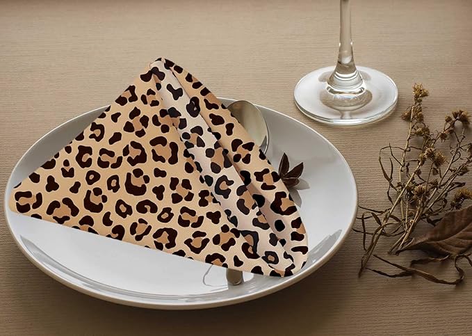 Yibeas Leopard Cloth Napkins Set of 4 Soft Animal Leopard Print Pattern Polyester Dinner Napkin for Family Restaurant Weddings Parties 18 x 18 inch