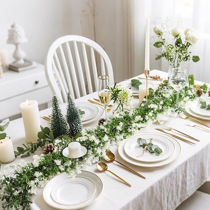 RECUTMS Faux Eucalyptus Garland Plant Fake Vines, Artificial Hanging Eucalyptus Leaves Greenery Vines for Wedding Backdrop Arch Wall Party Home Bedroom Decor Indoor Outdoor(White)