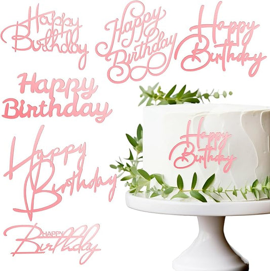 6 Pcs Rose Gold Happy Birthday Cake Topper Side Mirror Acrylic Cake Topper Happy Birthday Cake Sign Decorations Rose Gold Cake Inserts Cake Decor Supplies Cupcake Toppers for Birthday Party Cake