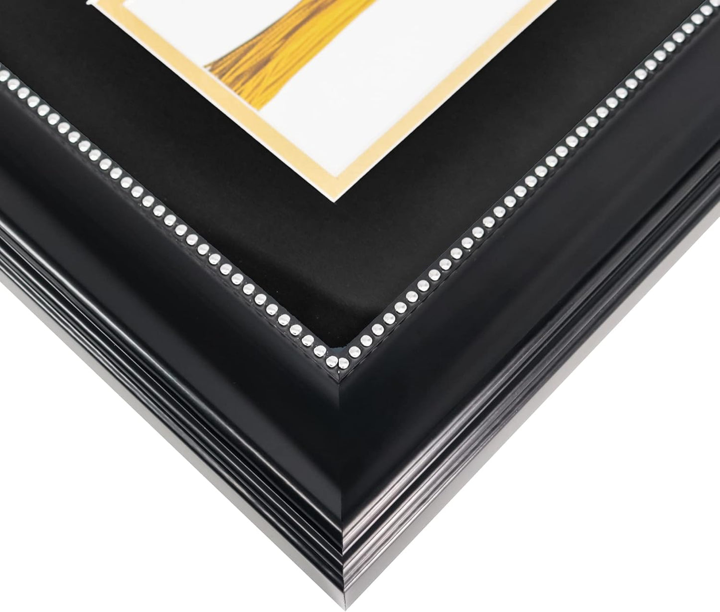 GraduationMall 11x17 Black Diploma Frame with Tassel Holder for 8.5x11 Certificate Document,Real Glass, Black over Gold Mat