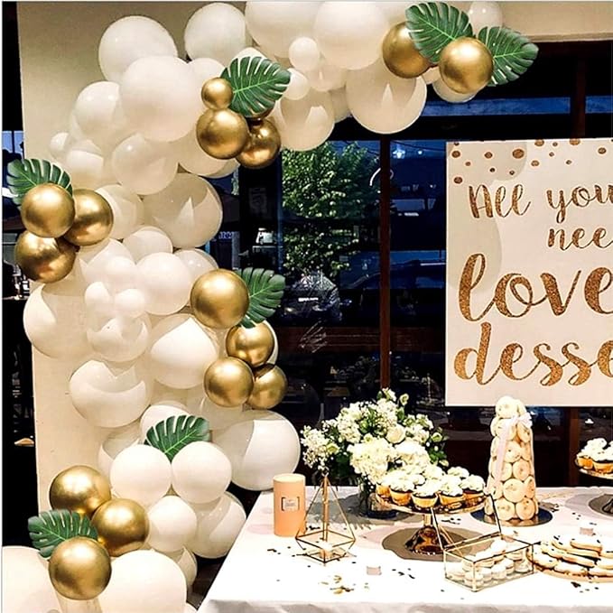 108pcs White Gold Balloon Garland Arch Kit 5, 10 Inch 12" White Gold Confetti Balloons Set for Birthday Baby Shower Wedding Graduation Mother's Day Christmas Party Decorations
