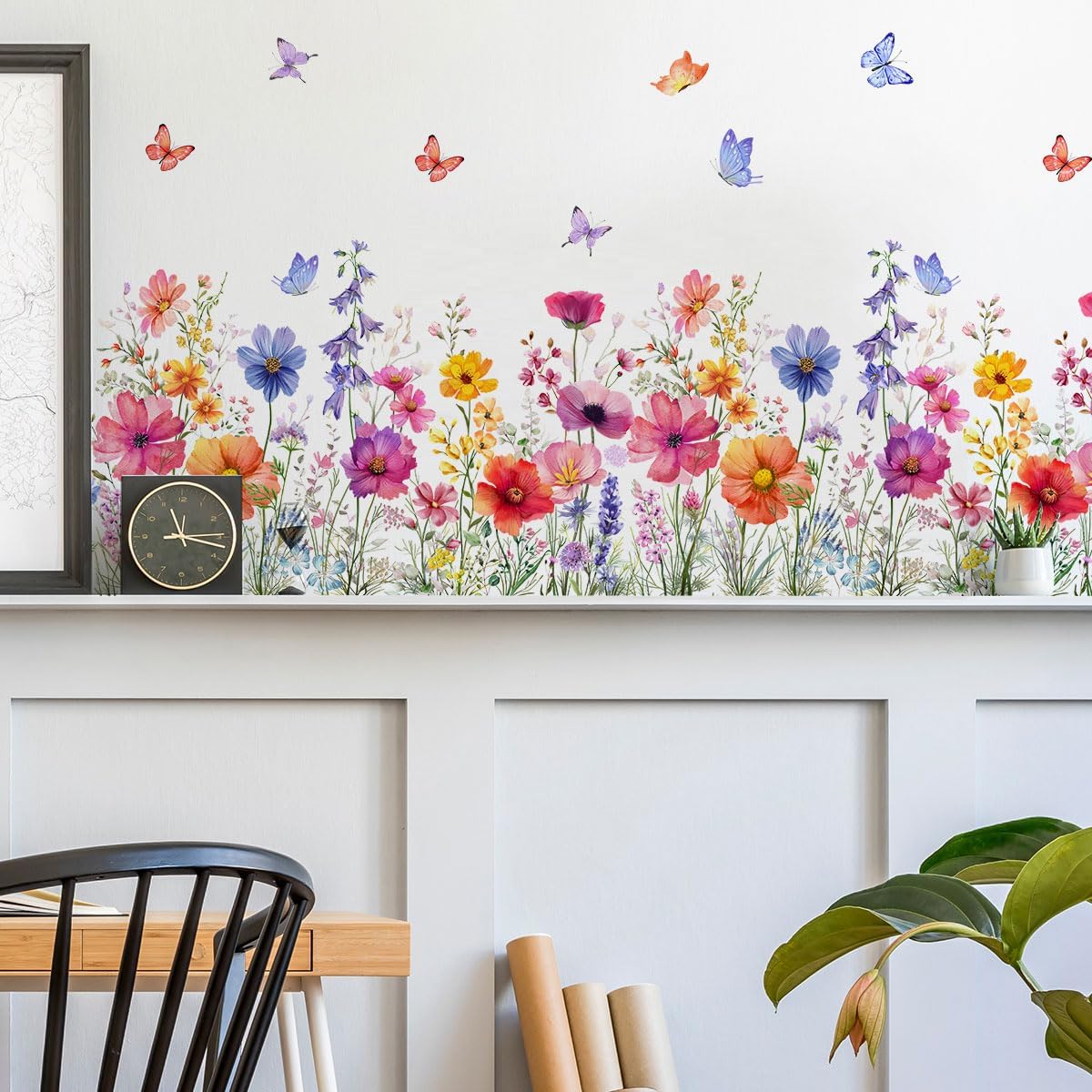 2 Pieces Flowers Wall Decals Vinyl Flowers Wall Stickers Removable Floral Murals Peel and Stick Colorful Flower Decor for Girls Bedroom Living Room Nursery (Bright)