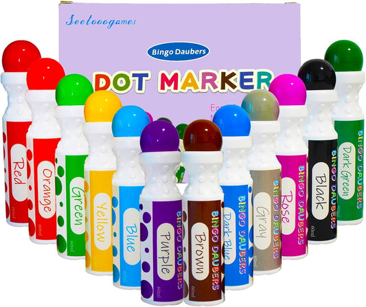 SEETOOOGAMES Bingo Daubers Dot Markers - Mixed Colors Set of 12 Pack - for Toddler Arts and Crafts