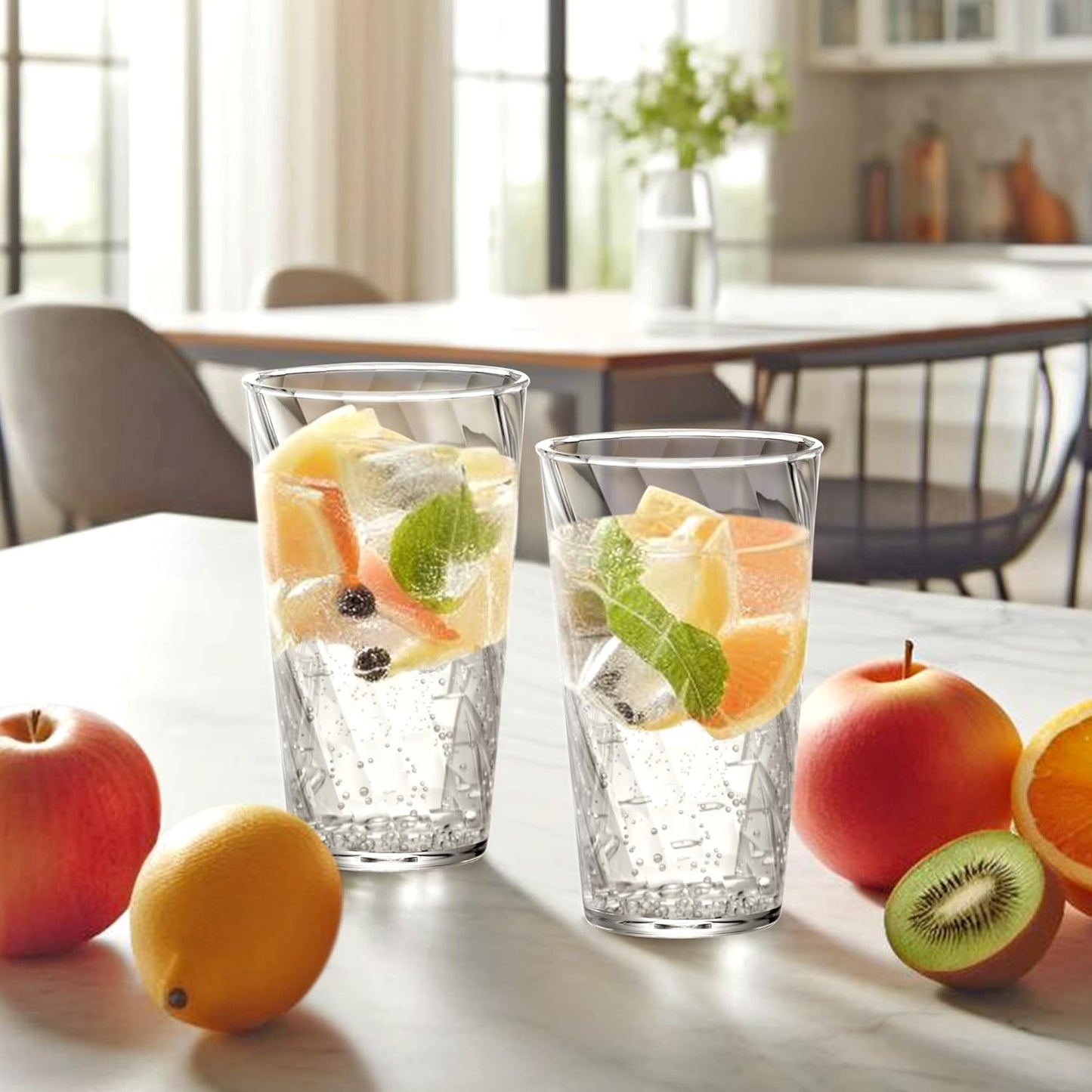 Amazing Abby - Glacier - 18-Ounce Plastic Tumblers (Set of 8), Mixed-Color Reusable Plastic Cups, Stackable, BPA-Free, Shatter-Proof, Dishwasher-Safe