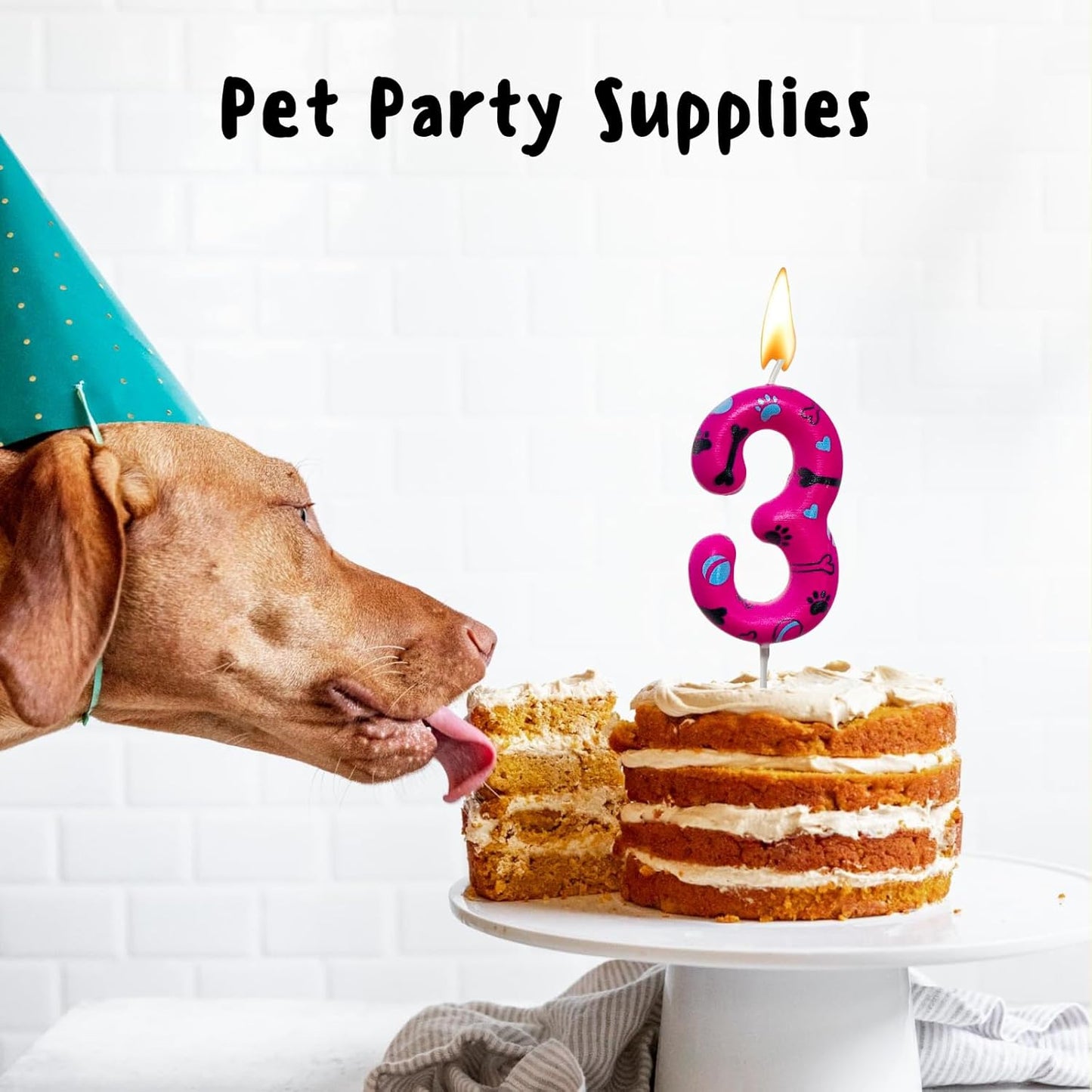 Number 3 Pink Purple Dog Paw Birthday Candles Cake Topper Numeral Birthday Candles for Boy Girl Dog Paw Decoration