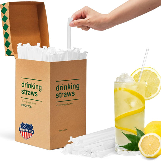 Individually Wrapped Clear Plastic Straws 10.2" Long-2000 pcs (4 boxes of 500)