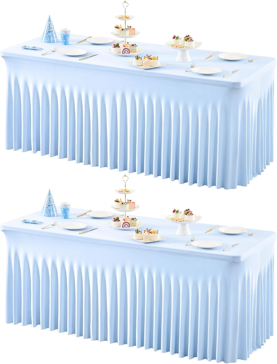 2 Packs Baby Blue Spandex Tableclothes for 6 Foot Rectangle Table, Spandex Table Covers 6FT Stretch Table Skirts Rectangle Wrinkle Free Fitted Tablecover for Event, Wedding, Banquet & Parties