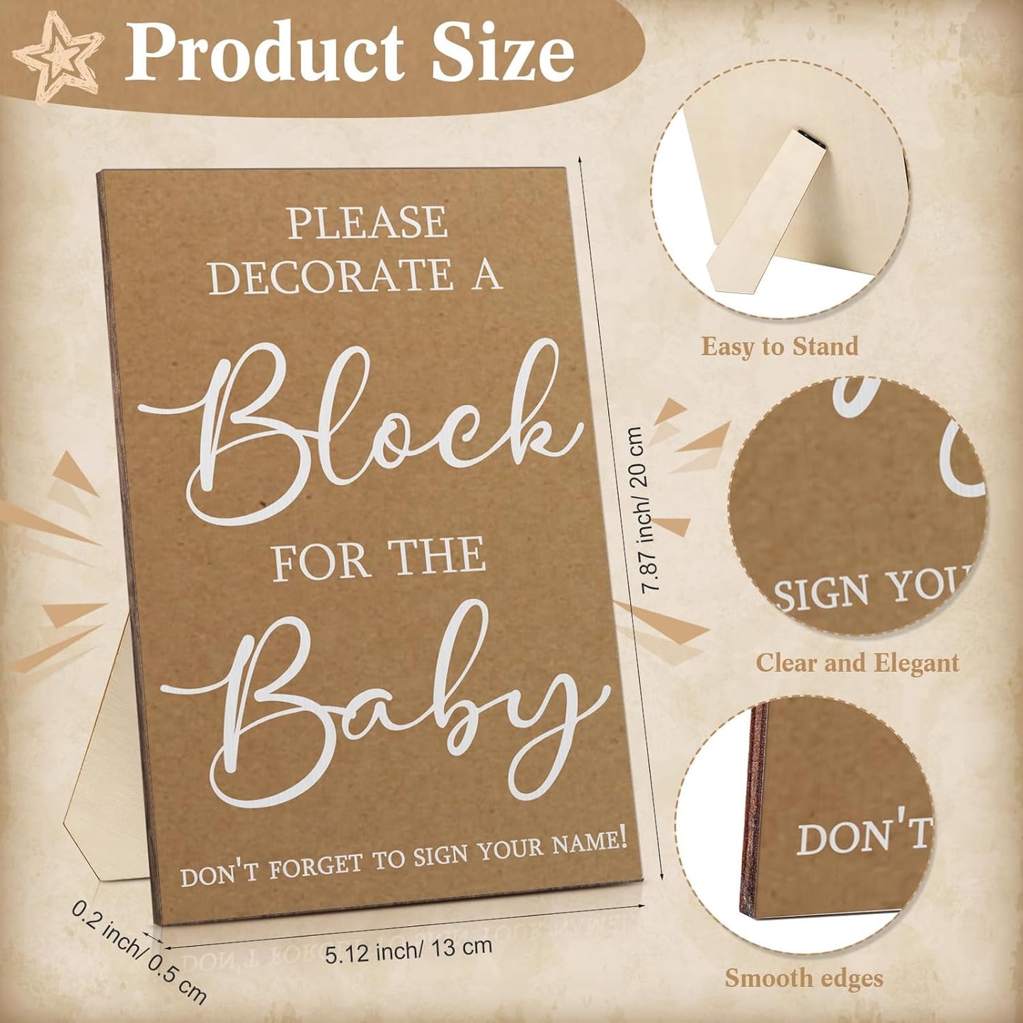 Tatuo 75 Pcs Baby Shower Games Sign Kit Including Decorate a Block Game Sign 50 DIY Wooden Block 24 Acrylic Paint Marker Baby Shower Prize for Gender Reveal Party(Kraft)