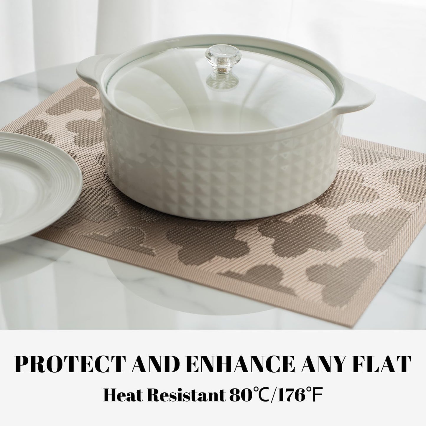 Placemats Set of 4 Vinyl/Plastic Woven Place Mats for Kitchen Table Indoor/Outdoor Washable Placemat Wipeable Dining Table Mats (Dark Brown Clover,4)