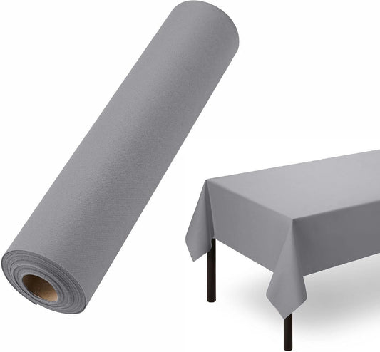 Disposable Tablecloth for Rectangle Table, Linen-Like Gray Paper Tablecover for Dining Table, Party, Wedding Or Event, 55" W x 80 ft L
