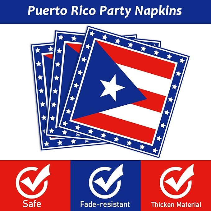 96Pcs Puerto Rico Party Supplies Puerto Rico Flag Paper Plates Napkins Puerto Rico Birthday Party Decorations Souvenirs Puerto Rico Dinnerware Party Favor Puerto Rico Gifts Tableware Serves 24
