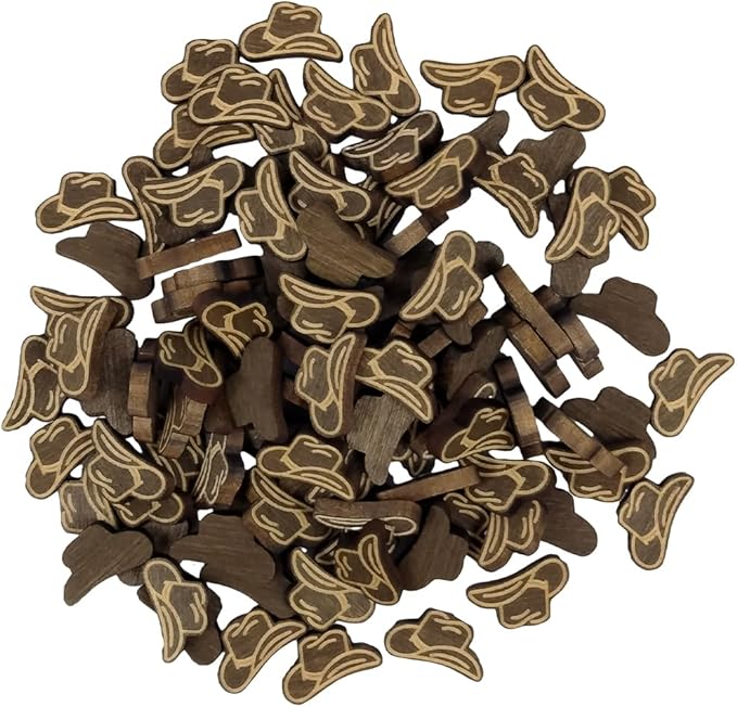Confetti - Engraved Wood - Rustic Wooden Wedding Decor Party Table Scatter Decorations (Cowboy/Cowgirl Hat) | Dark Walnut