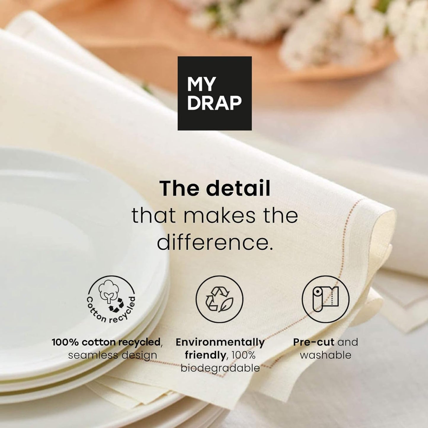 MY DRAP Cotton Cocktail Napkin, 50 units per roll, 4.5 x 4.5-Inch, Sand