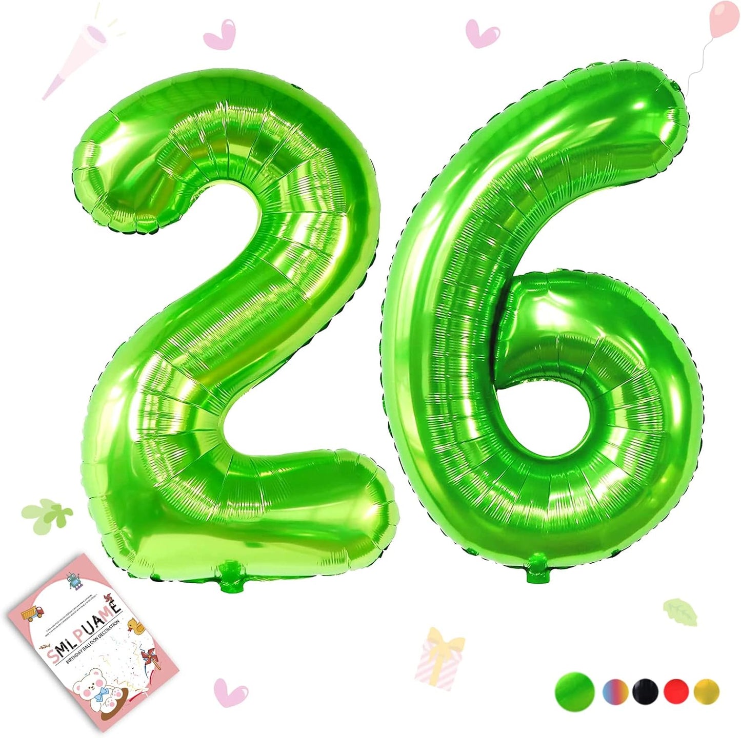 Smlpuame 40 inch Number Balloon 0-9 Green Large Number 26 Balloons,Digital Balloons for Birthday Party Celebration Decorations Supplies, Helium Foil Number Balloons for Wedding Anniversary